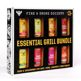 Fire & Smoke Society paquete frontal mostrando las ocho botellas y variedad de sabores, ideal para regalar