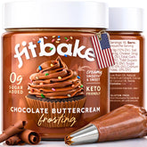 FitBake frasco frontal mostrando etiqueta y tamaño, elección baja en carbohidratos