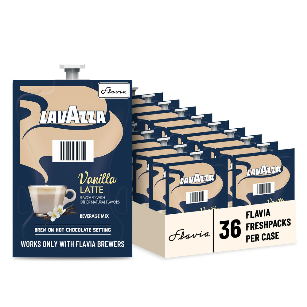 Flavia Lavazza paquete frontal mostrando caja de 36 Freshpacks y marca