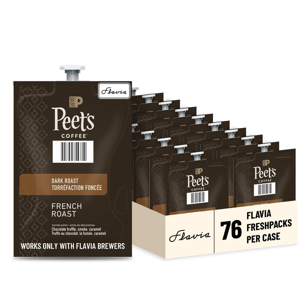 Flavia Peet’s frente del empaque mostrando 76 Freshpacks y beneficio de conveniencia