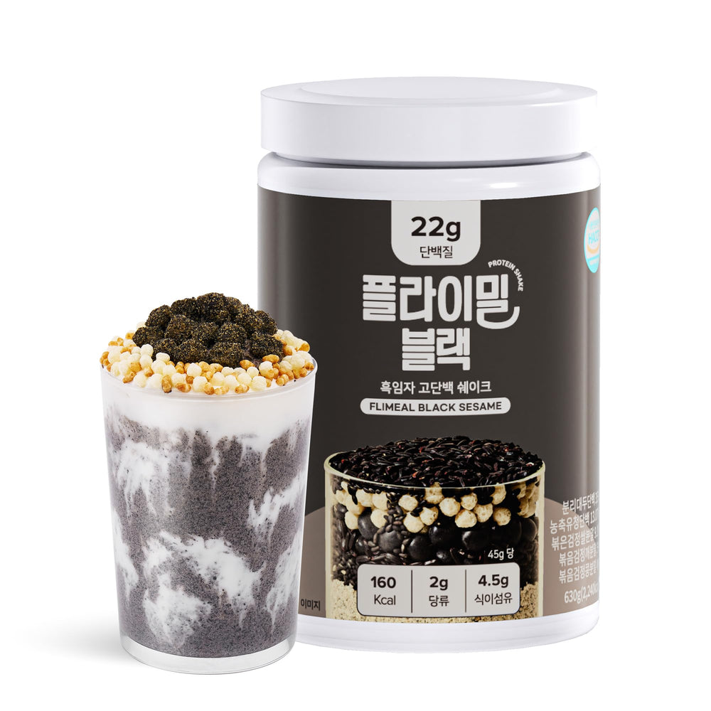 FLIMEAL empaque frontal del batido de sésamo negro mostrando información nutricional y diseño atractivo