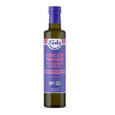 Fody aceite de chalota vista frontal con botella elegante y información clara