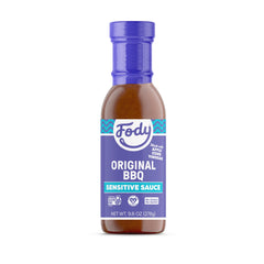 Fody Original BBQ Sauce frasco frontal mostrando etiqueta y tamaño útil para cocinar