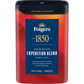Folgers bote frontal que muestra etiqueta y beneficio de aroma consistente