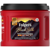 Folgers Black Silk frente del envase mostrando 24.2 oz y sello AromaSeal