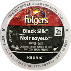 Folgers Black Silk vista frontal del empaque mostrando intensidad y conveniencia