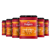 Folgers muestra la lata frontal con aroma mantecoso y conveniencia