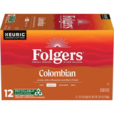 Folgers caja frontal mostrando 12 cápsulas K-Cup y diseño atractivo