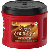 Folgers Coffeehouse Blend frente del empaque mostrando el tamaño y facilidad de almacenamiento