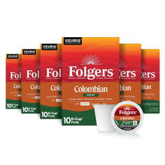 Folgers cápsulas Colombian Decaf frontal mostrando paquete completo y conveniencia