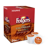 Folgers Lively Colombian frente del empaque mostrando 24 cápsulas y conveniencia
