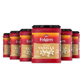 Folgers pack de seis botes frontales mostrando envases y beneficio conveniencia