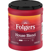 Folgers lata frontal mostrando la marca y el formato de 9.6 oz y frescura