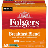 Folgers caja frontal mostrando K-Cup y conveniencia de uso