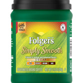Folgers lata frontal mostrando etiqueta y tueste suave para sabor equilibrado