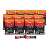 Folgers paquete frontal mostrando 84 sobres para preparar café instantáneo rápidamente