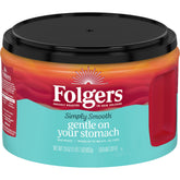 Folgers Simply Smooth frente del envase mostrando diseño y tamaño conveniente