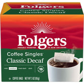 Folgers sobre frontal mostrando diseño y porción listo para preparar beneficioso para conveniencia