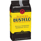 Folgers Supreme Bustelo frente del paquete mostrando tamaño y marca, fácil identificación