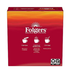 Folgers taza servida en mesa, aroma clásico listo al instante