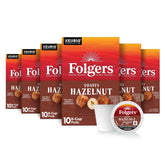 Folgers paquete frontal Toasty Hazelnut mostrando 60 cápsulas y conveniencia
