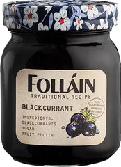 Follain tarro frontal de mermelada de grosella negra mostrando etiqueta y tamaño
