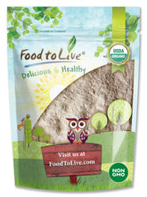 Food to Live paquete frontal mostrando harina de cebada orgánica y sellos