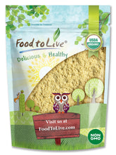 Food to Live empaque frontal de harina de garbanzo orgánica mostrando información clave y beneficio nutricional