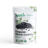 Food to Live empaque frontal mostrando lentejas negras orgánicas y etiqueta clara