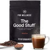 For Wellness The Good Stuff frente del empaque mostrando marca y sabor mocha, atractivo visual