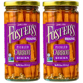 Foster's Since 1984 frasco al frente mostrando zanahorias encurtidas y conservación práctica