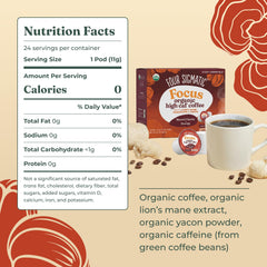 Four Sigmatic etiqueta con lista de ingredientes y certificado orgánico visible