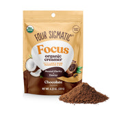 Four Sigmatic frente del empaque mostrando etiqueta y tamaño, conveniencia