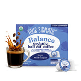 Four Sigmatic frente del empaque mostrando 24 cápsulas y beneficios