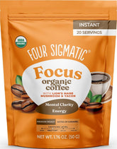 Four Sigmatic empaque frontal mostrando sello orgánico y conveniencia