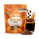 Four Sigmatic frente del empaque mostrando la marca y beneficios principales
