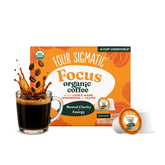 Four Sigmatic cápsulas K-Cup frontales mostrando el empaque y conveniencia