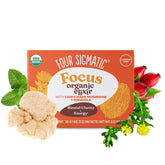 Four Sigmatic caja delantera mostrando 20 sobres y beneficios claros