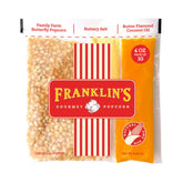 Franklin's Gourmet Popcorn paquete frontal mostrando diseño y conveniencia