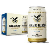 Free Bird pack frontal con 12 latas, presentación compacta y reciclable