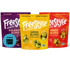 Freestyle Snacks paquete frontal mostrando tres pouches listos para llevar
