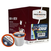 Fresh Roasted Coffee vista frontal del paquete mostrando cápsulas y sabor blueberry crisp