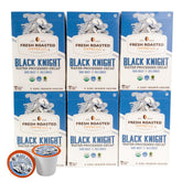 Fresh Roasted Coffee caja delantera Black Knight mostrando etiquetas orgánicas y sabor