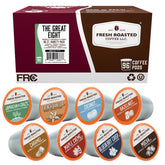 Fresh Roasted Coffee caja frontal mostrando variedad y conveniencia