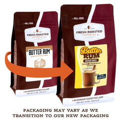 Fresh Roasted Coffee etiqueta con información de tueste medio y certificación kosher