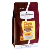 Fresh Roasted Coffee empaque frontal mostrando 12 oz y aroma crème brûlée beneficios prácticos