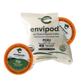 Fresh Roasted Coffee envipod frontal mostrando el empaque y beneficio de frescura