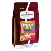 Fresh Roasted Coffee empaque frontal jamaican me crazy mostrando la marca y beneficio de sabor tropical
