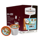 Fresh Roasted Coffee empaque frontal mostrando 24 cápsulas y beneficio de conveniencia