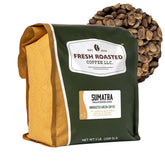 Fresh Roasted Coffee frente del empaque muestra 5 lb y conveniencia